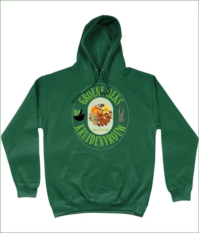 Dames Hoodie in 14 Kleuren met opdruk ’Groene Heks Kruidenvrouw sinds 1780 v. Chr’ - Bottle / XS - Kleding