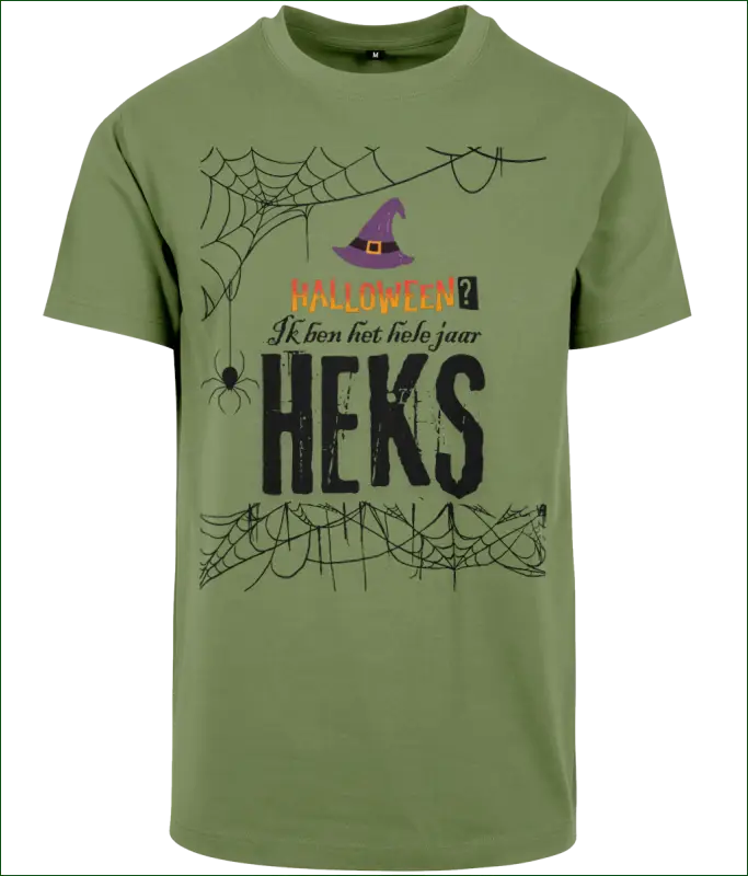 Heksen Heren T-shirt Katoen ’Halloween? Ik ben het hele jaar HEKS’ - M / Olijf - Kleding