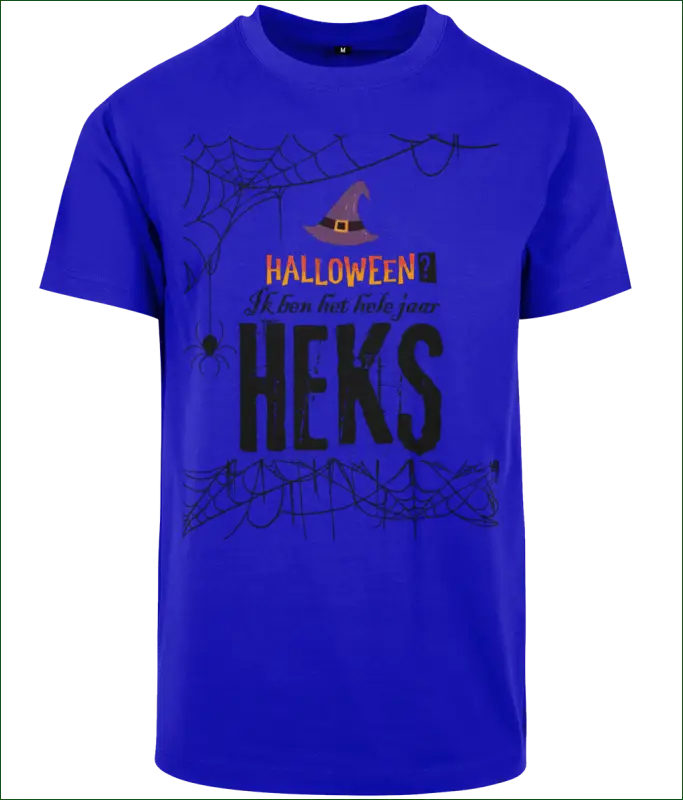 Heksen Heren T-shirt Katoen ’Halloween? Ik ben het hele jaar HEKS’ - M / Blauw - Kleding