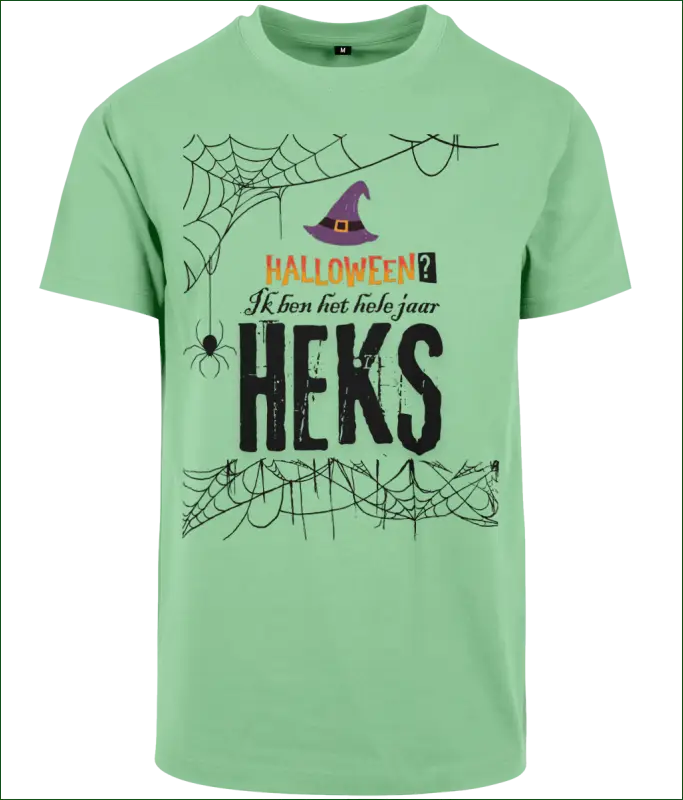 Heksen Heren T-shirt Katoen ’Halloween? Ik ben het hele jaar HEKS’ - M / Mint - Kleding