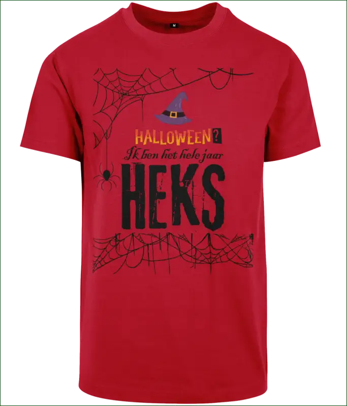 Heksen Heren T-shirt Katoen ’Halloween? Ik ben het hele jaar HEKS’ - M / Red - Kleding