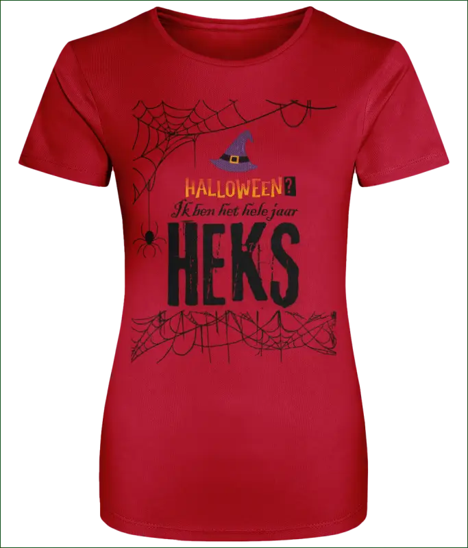 Heksen T-shirt voor Vrouwen ’Halloween? Ik ben het hele jaar HEKS’ - XS / FireRed - Kleding