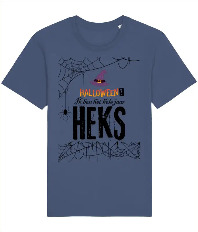 Heksen Unisex T-shirt Katoen ’Halloween? Ik ben het hele jaar HEKS’ - Indigo / XS - Kleding