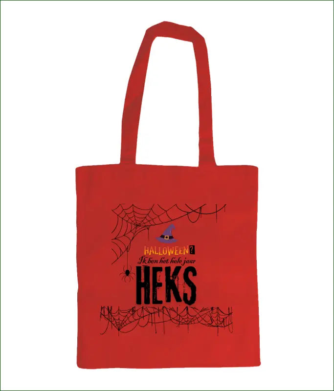 Kleurrijke Tas van Katoen met Opdruk ’Halloween? Ik ben het hele jaar HEKS’ - Coral - Kleding