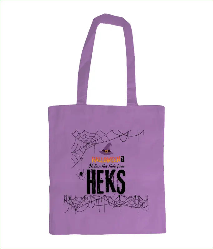 Kleurrijke Tas van Katoen met Opdruk ’Halloween? Ik ben het hele jaar HEKS’ - Lavender - Kleding