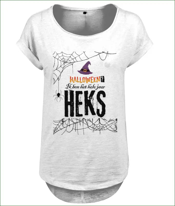 Lang Dames T-shirt Slub Jersey Katoen ’Ik ben het hele jaar HEKS’ - Wit / XS - Kleding