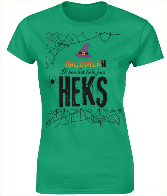 Softstyle Heksen T-shirt voor Vrouwen ’Halloween? Ik ben het hele jaar HEKS’ - M / Irish Green - Kleding