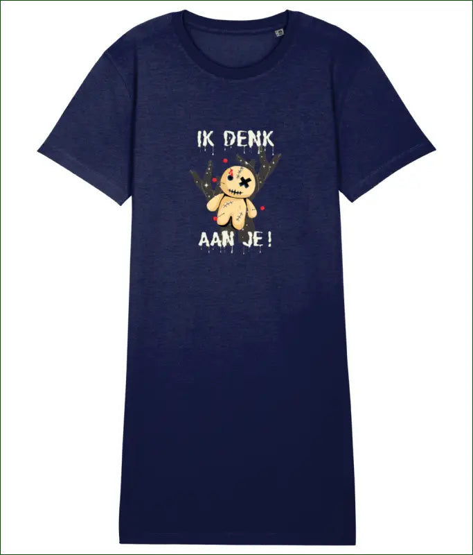 T-shirt Jurkje/Nachtjapon ’IK DENK AAN JE!’ - Mystieke Comfort voor Dag en Nacht - Navy / XS - Kleding