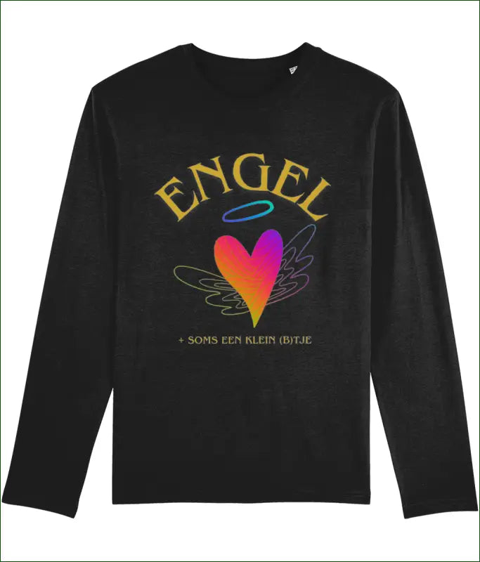 Unisex T-shirt in 3 Kleuren met Lange Mouw ’ENGEL + soms een klein B’tje’ - S / Zwart - Kleding