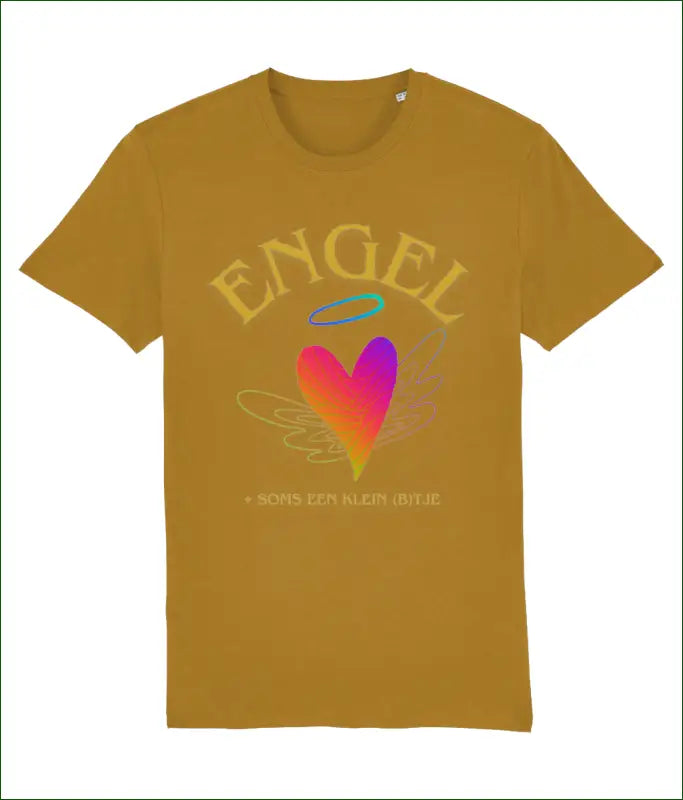 Unisex T-shirt van Katoen tot en met Maat 5XL met de Opdruk ’ENGEL + soms een klein B’tje’ - XXS / Ochre - Kleding