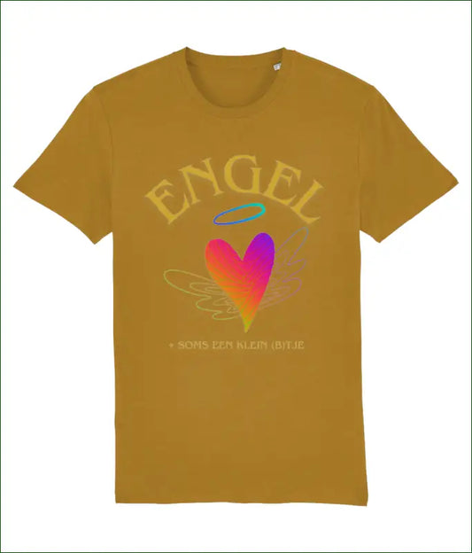 Unisex T-shirt van Katoen tot en met Maat 5XL met de Opdruk ’ENGEL + soms een klein B’tje’ - XXS / Ochre - Kleding
