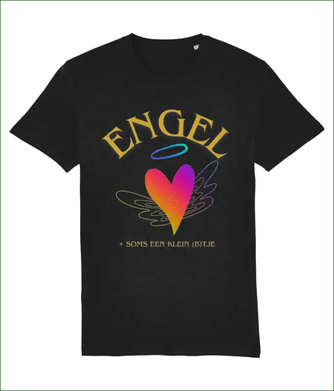 Unisex T-shirt van Katoen tot en met Maat 5XL met de Opdruk ’ENGEL + soms een klein B’tje’ - XXS / Zwart - Kleding