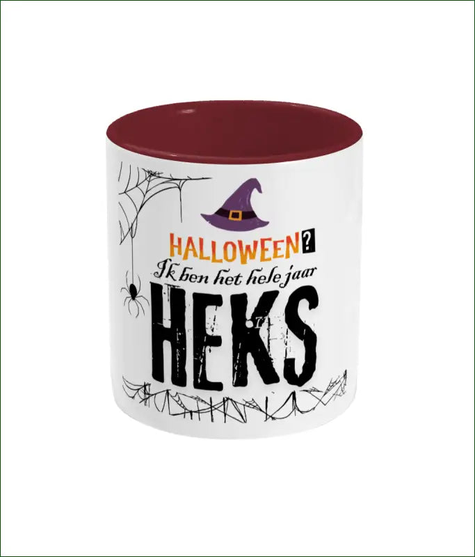 Witte Glanzende Keramische Mok Gekleurd Oor en Binnenkant ’Halloween? Ik ben het hele jaar HEKS’ - Mokken