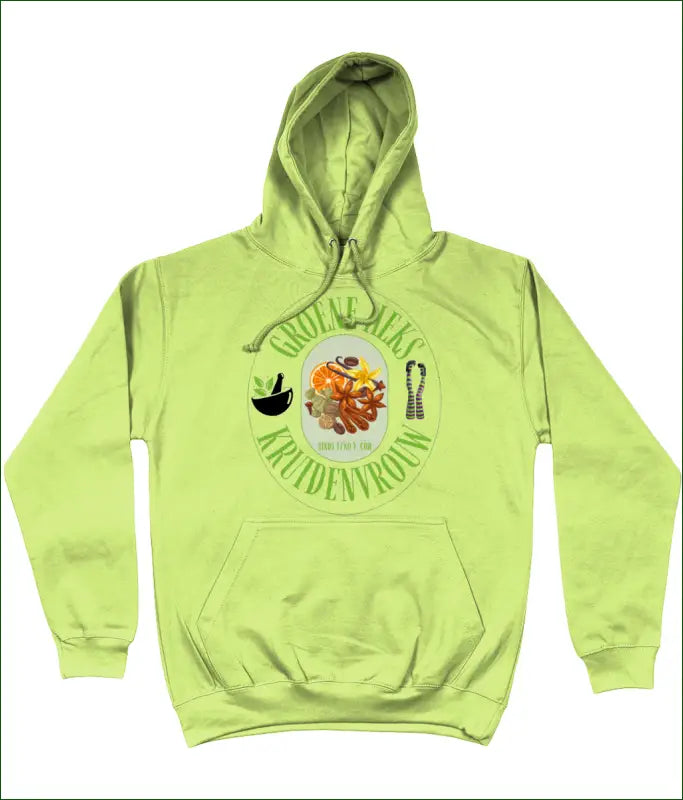 Dames Hoodie in 14 Kleuren met opdruk ’Groene Heks Kruidenvrouw sinds 1780 v. Chr’ - Kleding