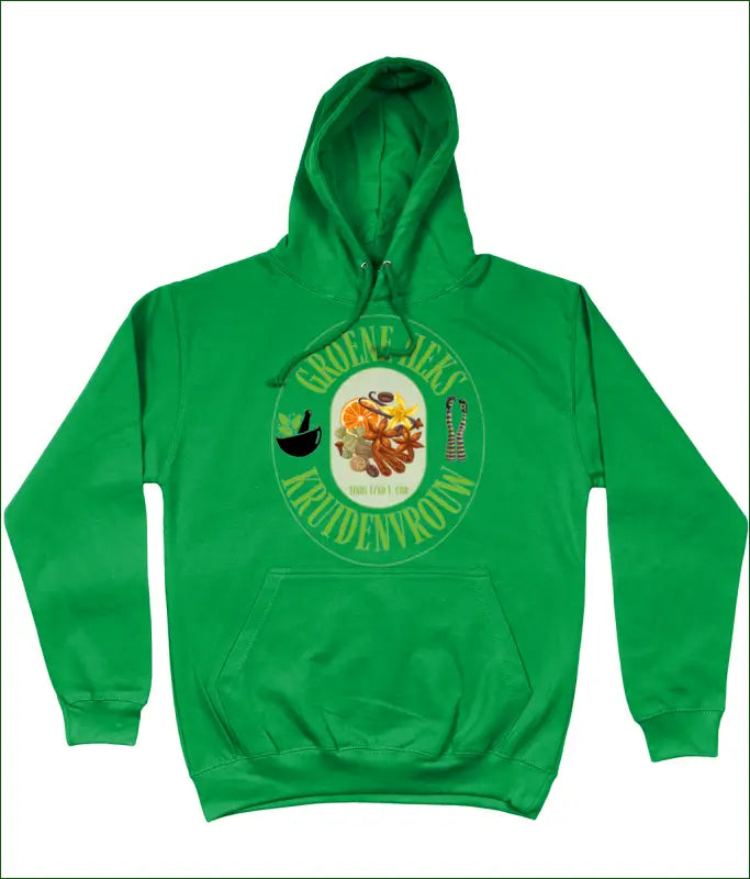 Dames Hoodie in 14 Kleuren met opdruk ’Groene Heks Kruidenvrouw sinds 1780 v. Chr’ - Kleding