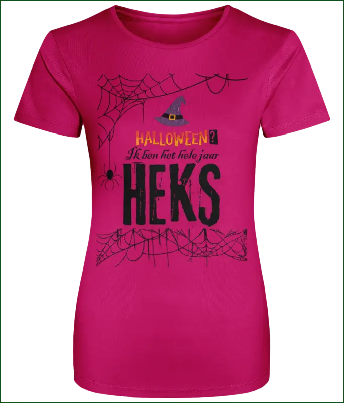 Heksen T-shirt voor Vrouwen ’Halloween? Ik ben het hele jaar HEKS’ - XS / Hot Pink - Kleding