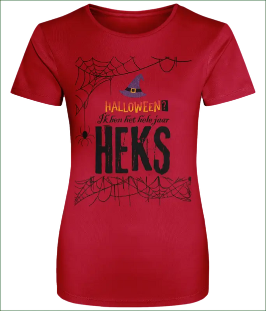 Heksen T-shirt voor Vrouwen ’Halloween? Ik ben het hele jaar HEKS’ - XS / FireRed - Kleding