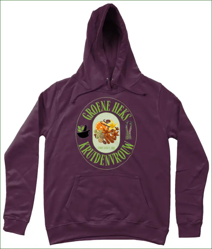 Hoodie voor Dames met opdruk ’Groene Heks Kruidenvrouw sinds 1780 v. Chr’ - XS / Plum - Kleding