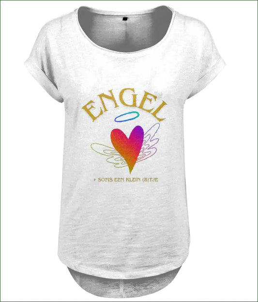 Lang Dames T-shirt Slub Jersey Katoen ’ENGEL + soms een klein B’tje’ - Wit / XS - Kleding