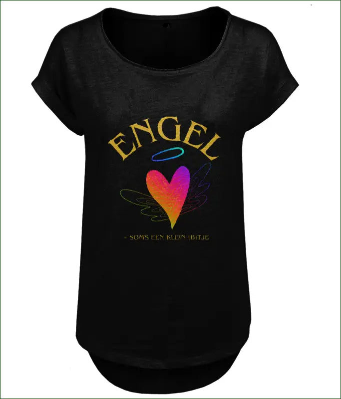 Lang Dames T-shirt Slub Jersey Katoen ’ENGEL + soms een klein B’tje’ - Zwart / XS - Kleding