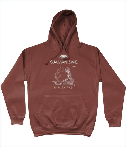 Unisex Hoodie in 8 Kleuren met Opdruk ’SJAMANISME is mijn pad’ - XS / Red Rust - Kleding